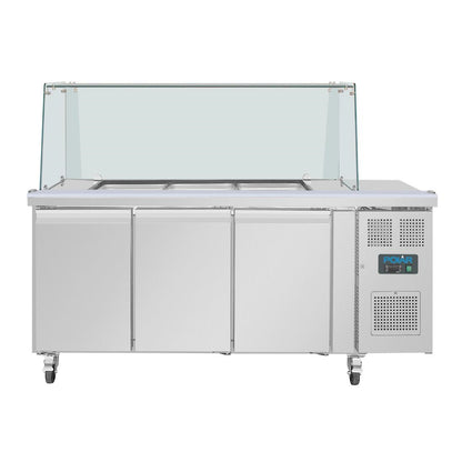 UA018 Polar U-serie driedeurs saladette met vierkant kuchscherm