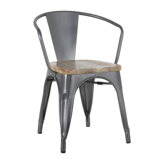HZ805 Bolero Bistro Curve Armstoelen Met Houten Zitting Donkergrijs (4 stuks)