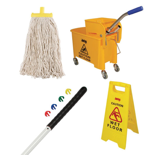 S706 Jantex schoonmaakset met mop, emmer en waarschuwingsbordje