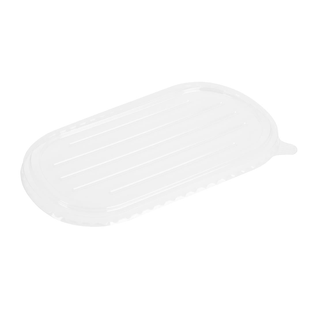 HW630 Fiesta Recycleerbare Pet Deksels Voor Bagasse Ovale Containers (100 stuks)