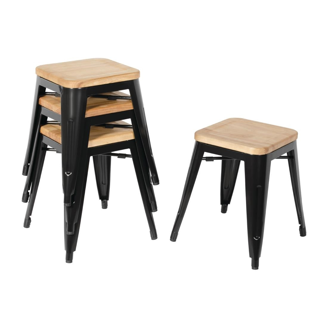 GM635 Bolero stalen kruk met houten zitting - zwart (4 stuks)
