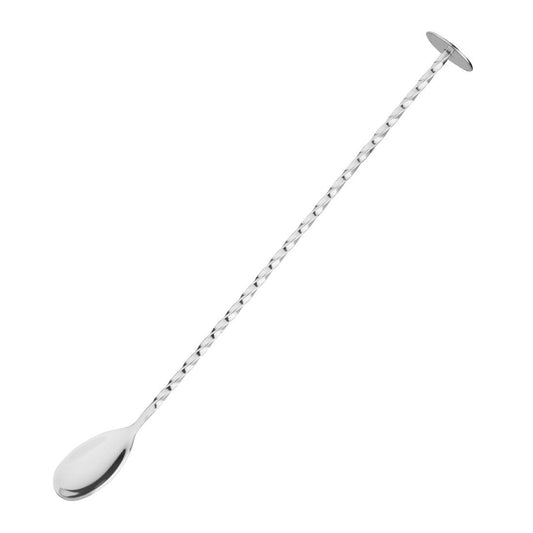 K474 Olympia RVS gedraaide cocktaillepel met stamper 27cm