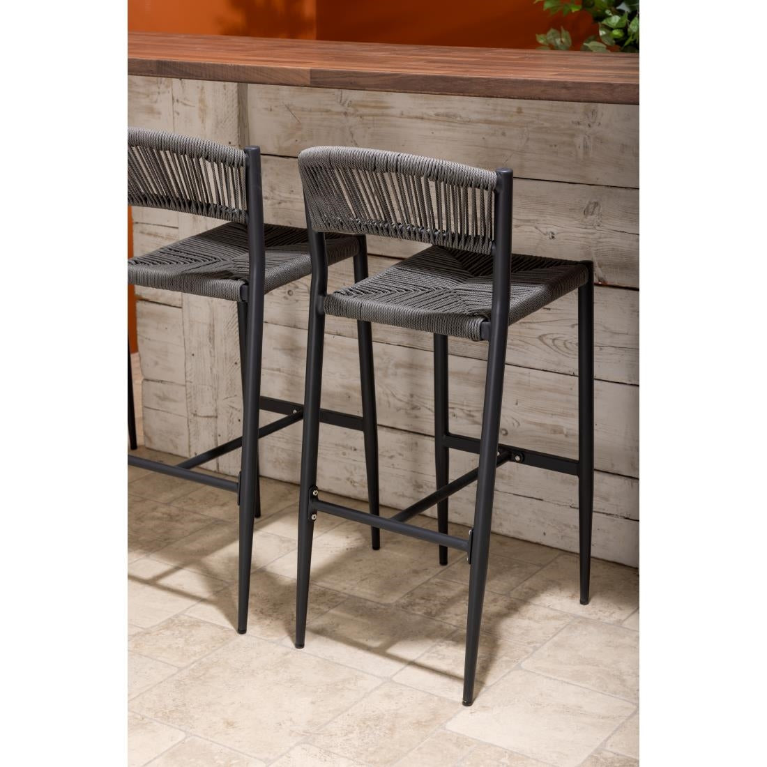 HZ593 Bolero Eden PE gevlochten rattan outdoor barkrukken antraciet (2 stuks)