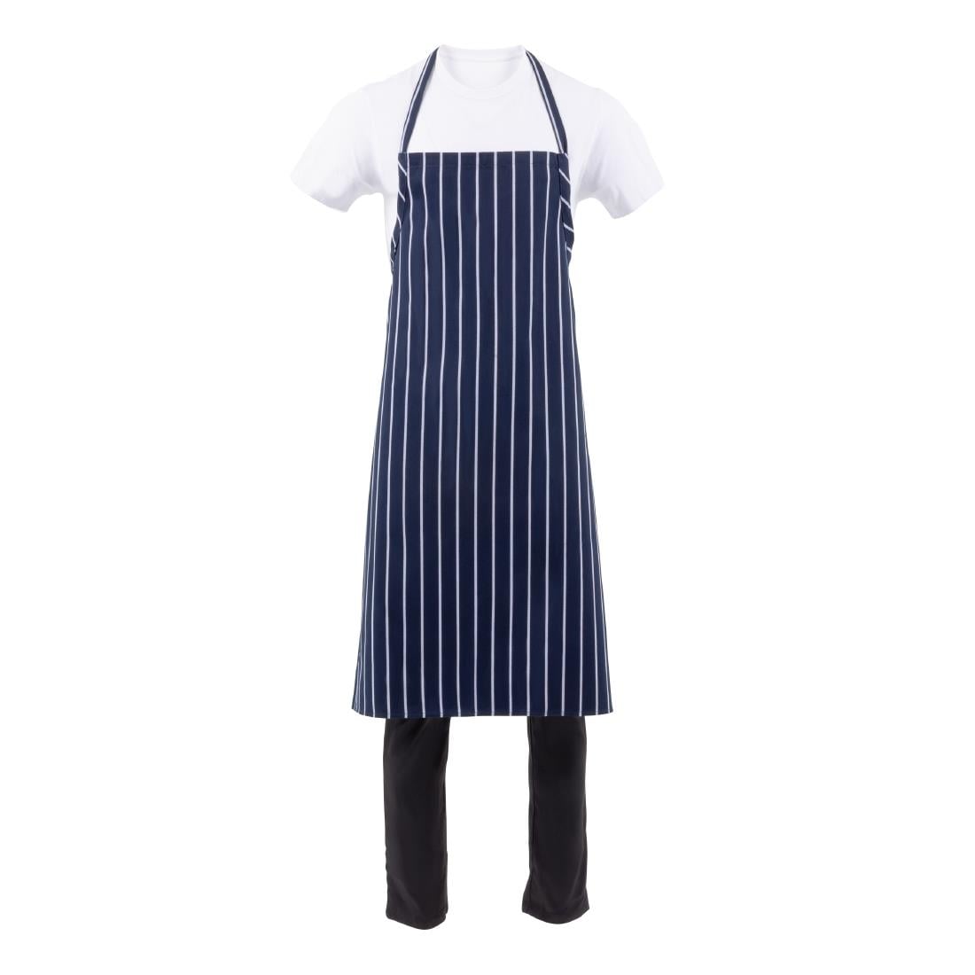 B249 Chef Works Premium geweven schort blauw-wit gestreept