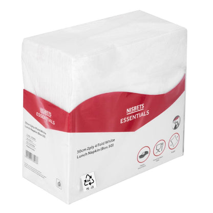 HS984 Nisbets Essentials 2-Laags 4-Voudige Witte Lunchservetten (50 stuks)