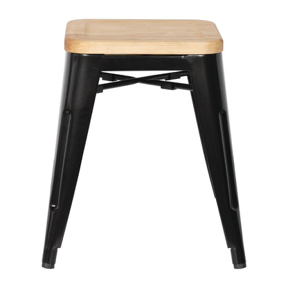 GM635 Bolero stalen kruk met houten zitting - zwart (4 stuks)