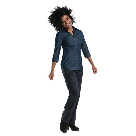 B542-XS Chaud Devant Blue Denim Stretch dames blouse 3kwart mouw XS