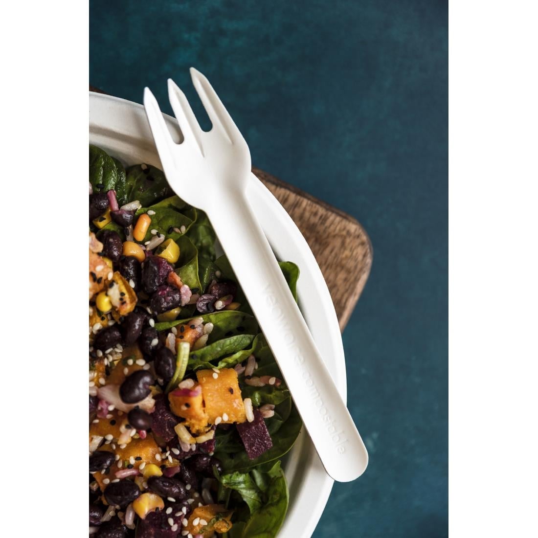 CU543 Vegware composteerbare papieren vork (1000 stuks)