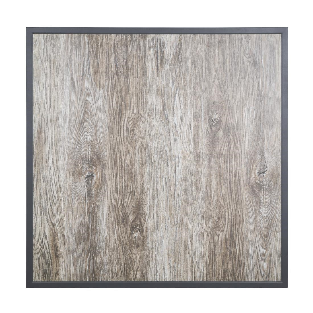 FU515 Bolero Tafelblad Van Gehard Glas Met Houtnerfeffect Voor Buiten, Grijze Rand 700mm