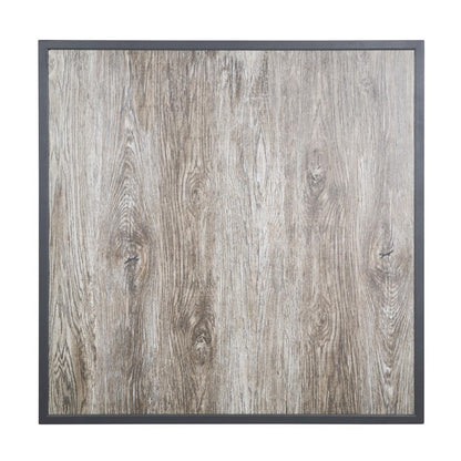 FU515 Bolero Tafelblad Van Gehard Glas Met Houtnerfeffect Voor Buiten, Grijze Rand 700mm