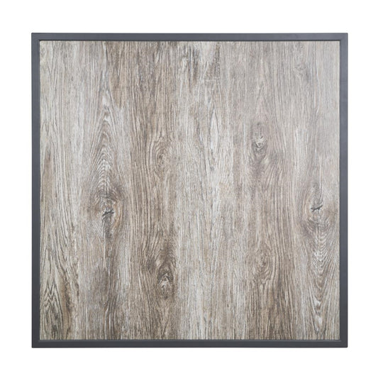 FU515 Bolero Tafelblad Van Gehard Glas Met Houtnerfeffect Voor Buiten, Grijze Rand 700mm