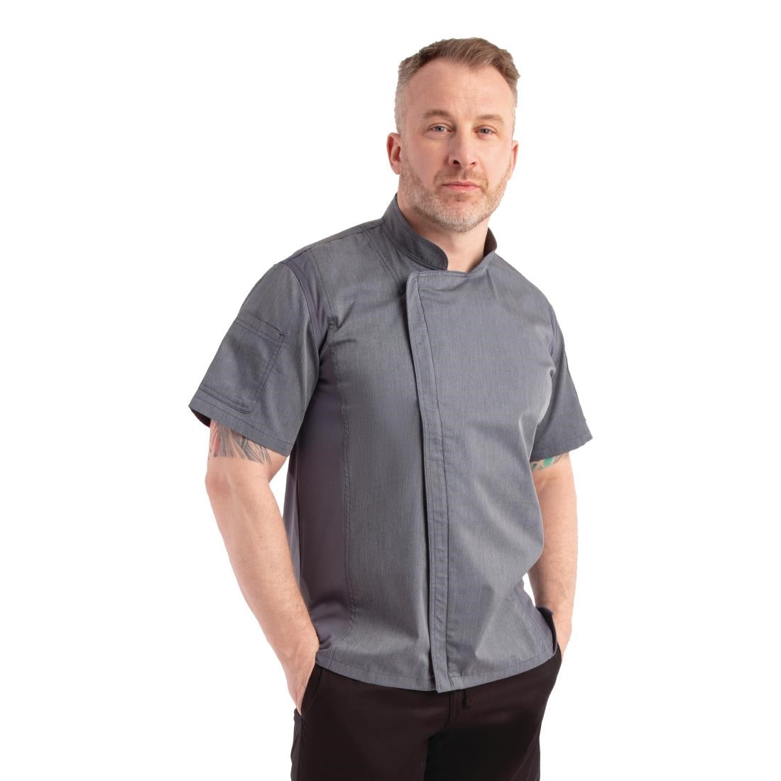 BB267-XS Chef Works Urban Springfield unisex koksbuis met rits korte mouw inktblauw XS