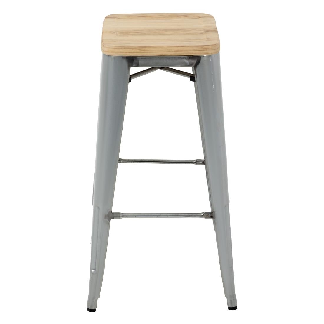 GM638 Bolero Bistro Hoge Krukken Met Houten Zitkussen, Gegalvaniseerd Staal (4 Stuks)