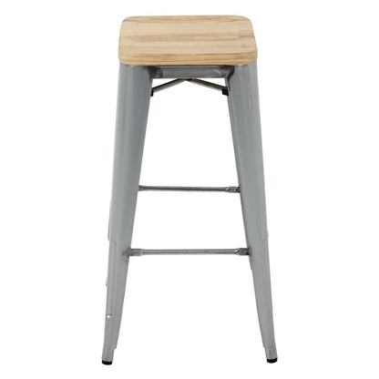GM638 Bolero Bistro Hoge Krukken Met Houten Zitkussen, Gegalvaniseerd Staal (4 Stuks)