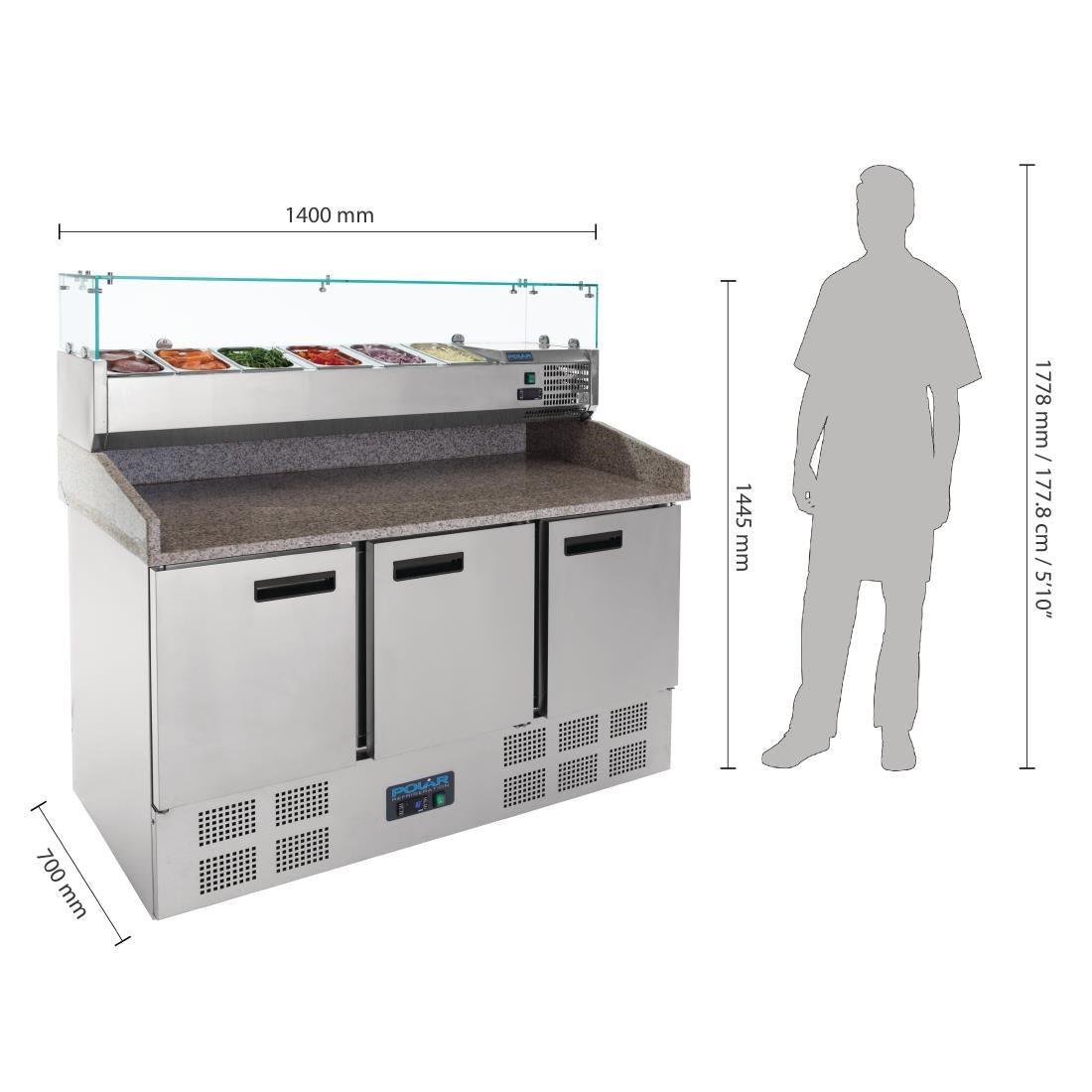 CN267 Polar G-serie gekoelde pizza/sandwich prepareercounter 368L