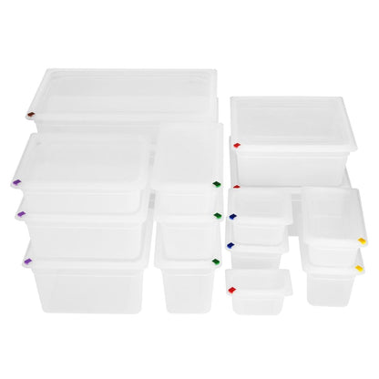 HZ352 Hygiplas Click PP GN Container 2/3 met deksel & 7 kleurenclips 200mm 16.1Ltr (4 stuks)