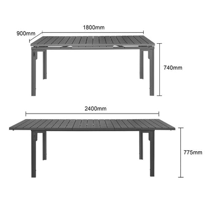 HW526 Bolero Valletta Grijs Gelat Lattenverlengbare Buiteneetkamertafel