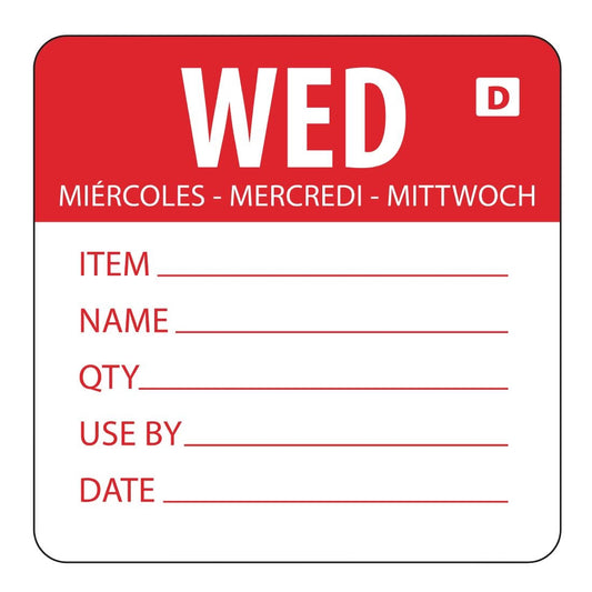 GH353 Hygiplas oplosbare kleurcode voedseletiketten woensdag (250 stuks)
