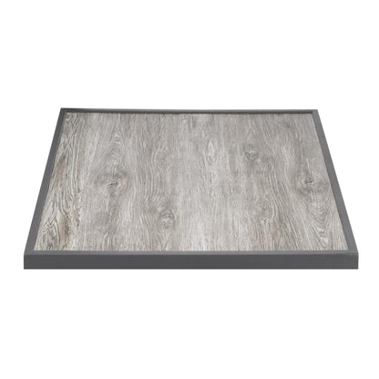 FU515 Bolero Tafelblad Van Gehard Glas Met Houtnerfeffect Voor Buiten, Grijze Rand 700mm