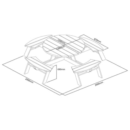 CG097 Rowlinson ronde houten picknicktafel 200(Ø)cm