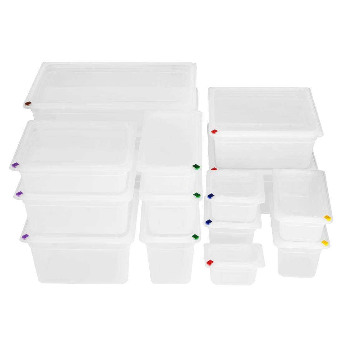 HZ351 Hygiplas Click PP GN Container 2/3 met Deksel & 7 Kleur Clips 150mm 12Ltr (4 stuks)