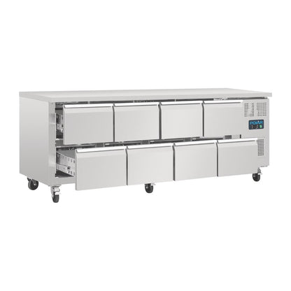 DA549 Polar U-serie geventileerde gekoelde GN werkbank met 8 laden