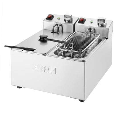 CU615 Buffalo Dubbel Tank Dubbele Mand 2X3Ltr Aanrecht Friteuse 2X2Kw