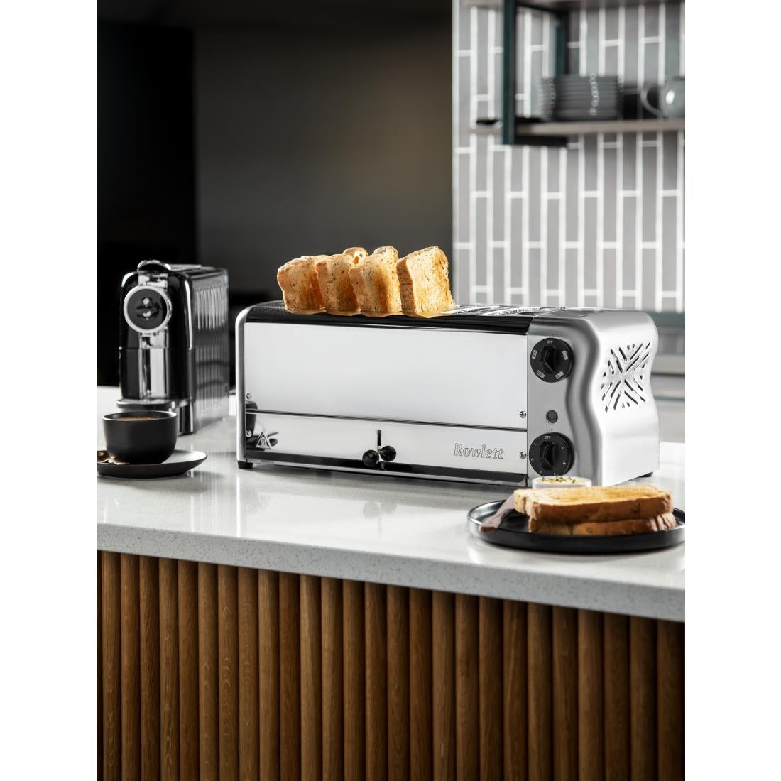 CH185 Rowlett Esprit broodrooster 6 sleuven chroom - 2 reserve-elementen en 2 tostihouders