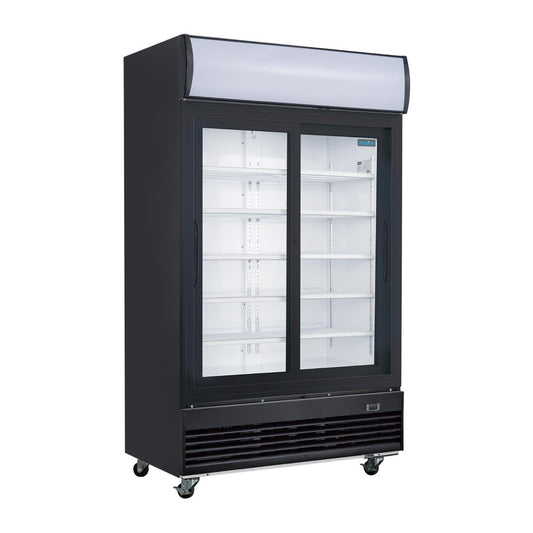 GM814 Polar G-Series Rechtopstaande Schuifdeur Displaykoeling met Lichtbak 950Ltr Zwart