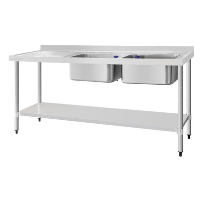 DY828 Vogue RVS spoeltafel dubbele spoelbak aan rechterzijde 180x60cm