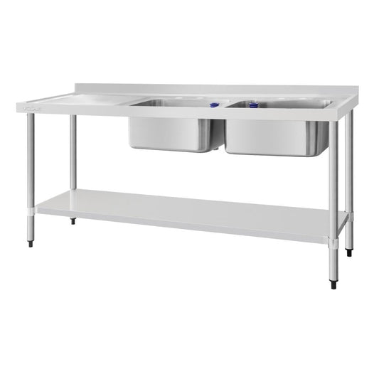 DY828 Vogue RVS spoeltafel dubbele spoelbak aan rechterzijde 180x60cm