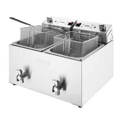 CU621 Buffalo Dubbele Elektrische Friteuse Met Timer 2X8Ltr