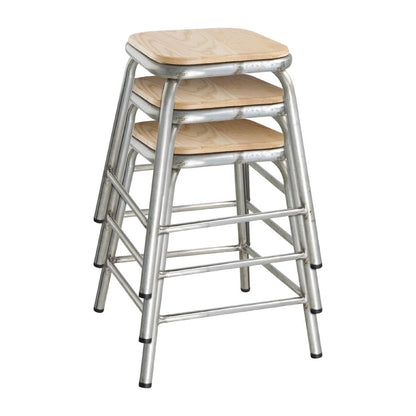 DE478 Bolero lage gegalvaniseerd stalen kruk met houten zitting (4 stuks)