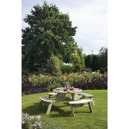 CG097 Rowlinson ronde houten picknicktafel 200(Ø)cm