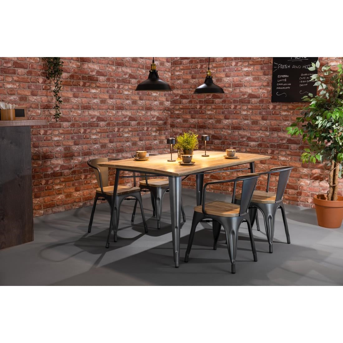 HZ809 Bolero Bistro Eettafel Met Mangohouten Blad En Donkergrijze Poot 1450mm