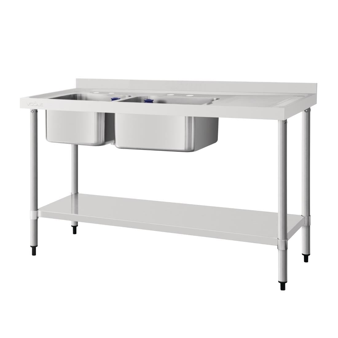 DY824 Vogue RVS spoeltafel dubbele spoelbak aan linkerzijde 150x60cm