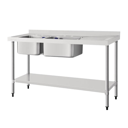 DY824 Vogue RVS spoeltafel dubbele spoelbak aan linkerzijde 150x60cm