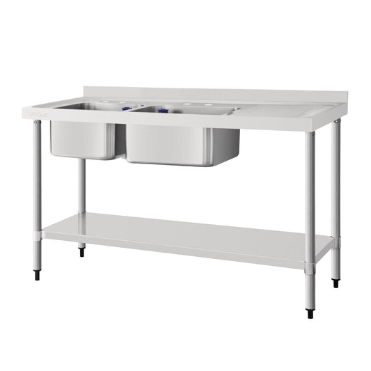 DY824 Vogue RVS spoeltafel dubbele spoelbak aan linkerzijde 150x60cm