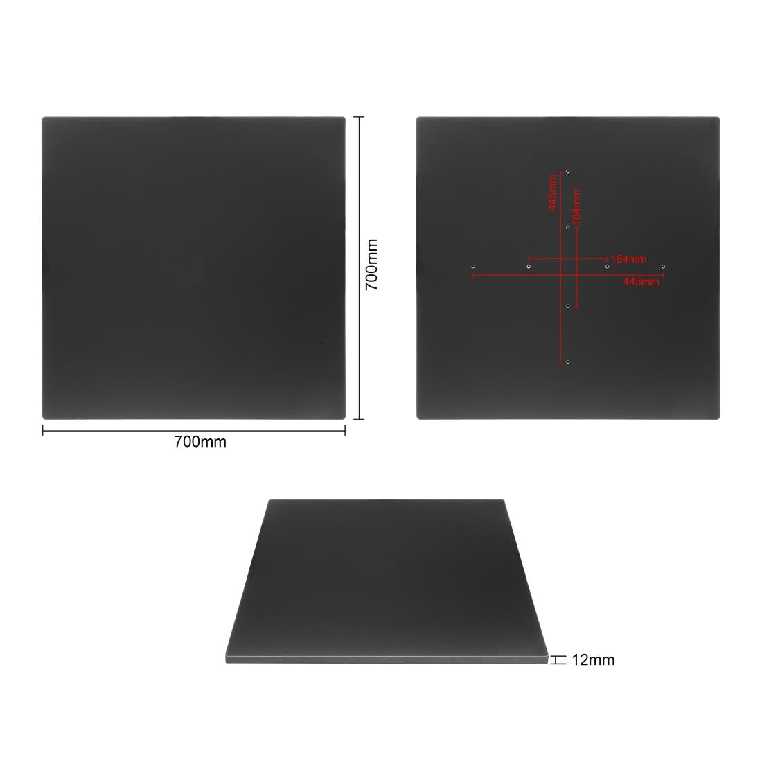 FU530 Bolero Mat Zwart Vierkant Buitentafelblad 700mm