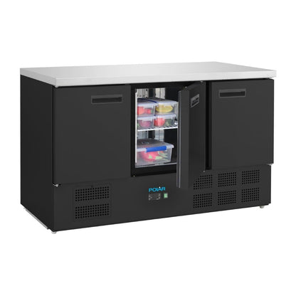 PG023 Polar G-Series 3-deurs koelwerkbank zwart 400Ltr