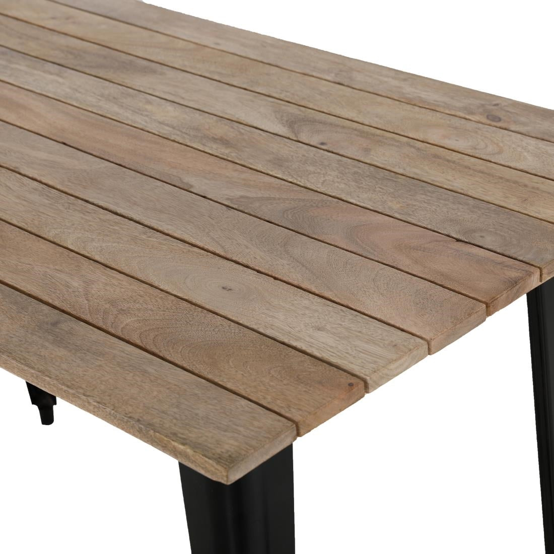 HZ810 Bolero Bistro Eettafel Met Mangohouten Lattenblad En Zwarte Poot 1200mm