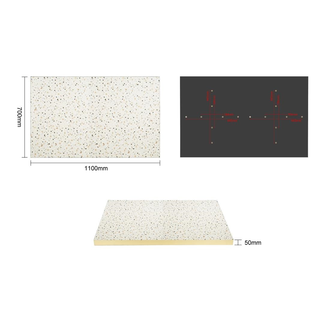 DZ874 Bolero Rechthoekig Tafelblad In Terrazzostijl, 1100x700mm