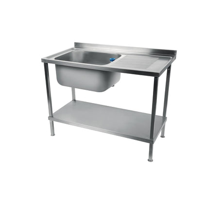 DR382 Holmes volledig gemonteerde enkele RVS spoeltafel afdruiprek rechts 120cm