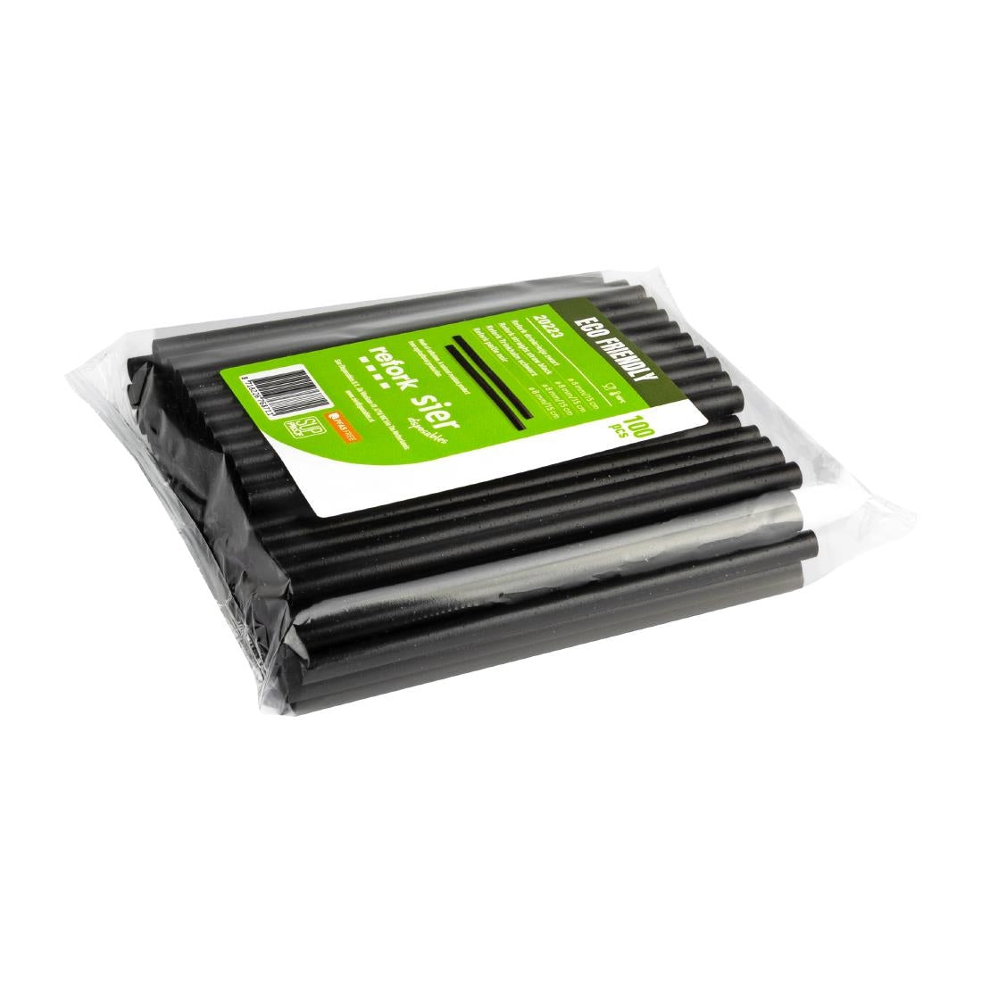HU494 Sier Disposables Refork rechte rietje zwart ø 8 mm / 15cm (100 stuks)