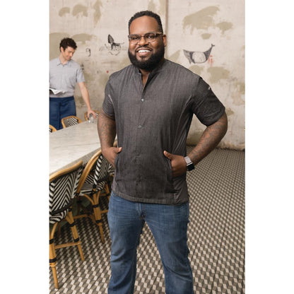 BB279-S Chef Works Urban Tribeca denim koksbuis met drukknopen korte mouw grijs S