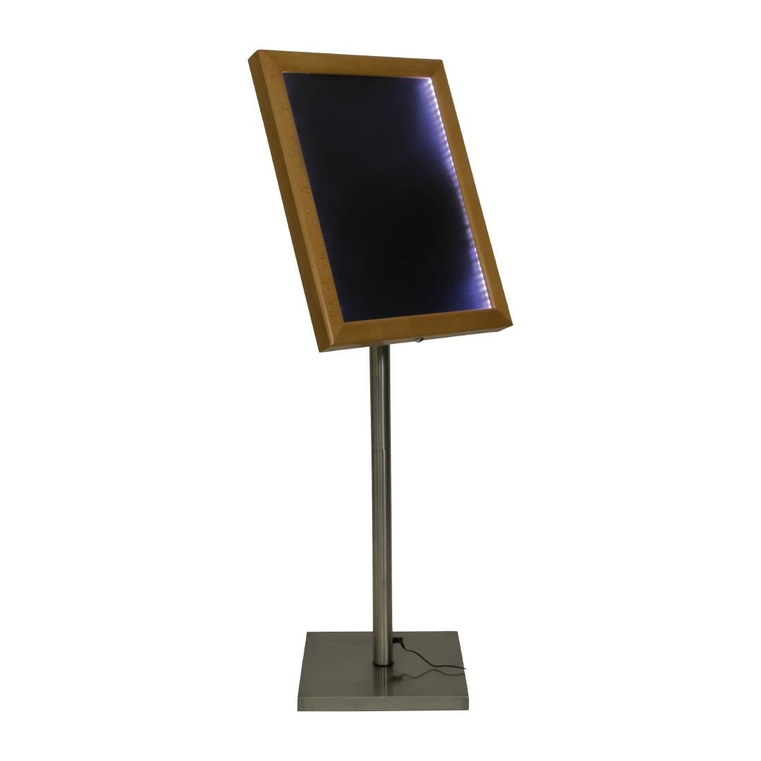 DP529 Securit 4xA4 teakhouten witte LED menukaarthouder met paal en voet