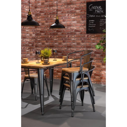 HZ805 Bolero Bistro Curve Armstoelen Met Houten Zitting Donkergrijs (4 stuks)