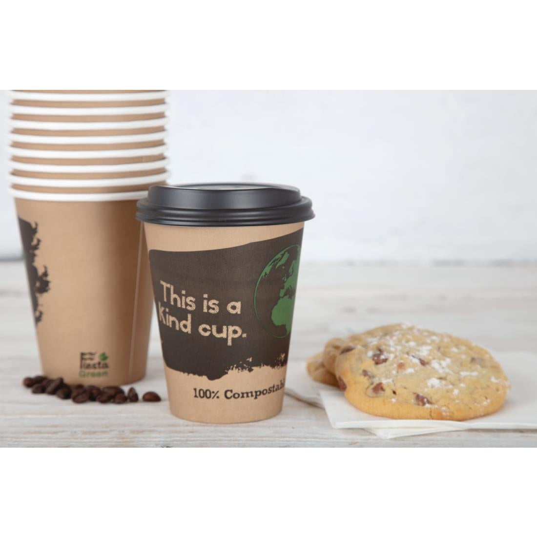 DS059 Fiesta Compostable composteerbare koffiebekers enkelwandig bruin 34cl (50 stuks)