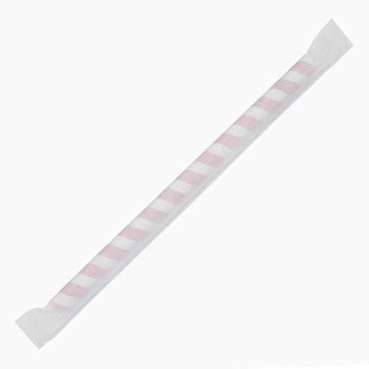 FP443 Fiesta Compostable composteerbare papieren smoothierietjes 210mm rood-wit  Individueel verpakt (250 stuks)
