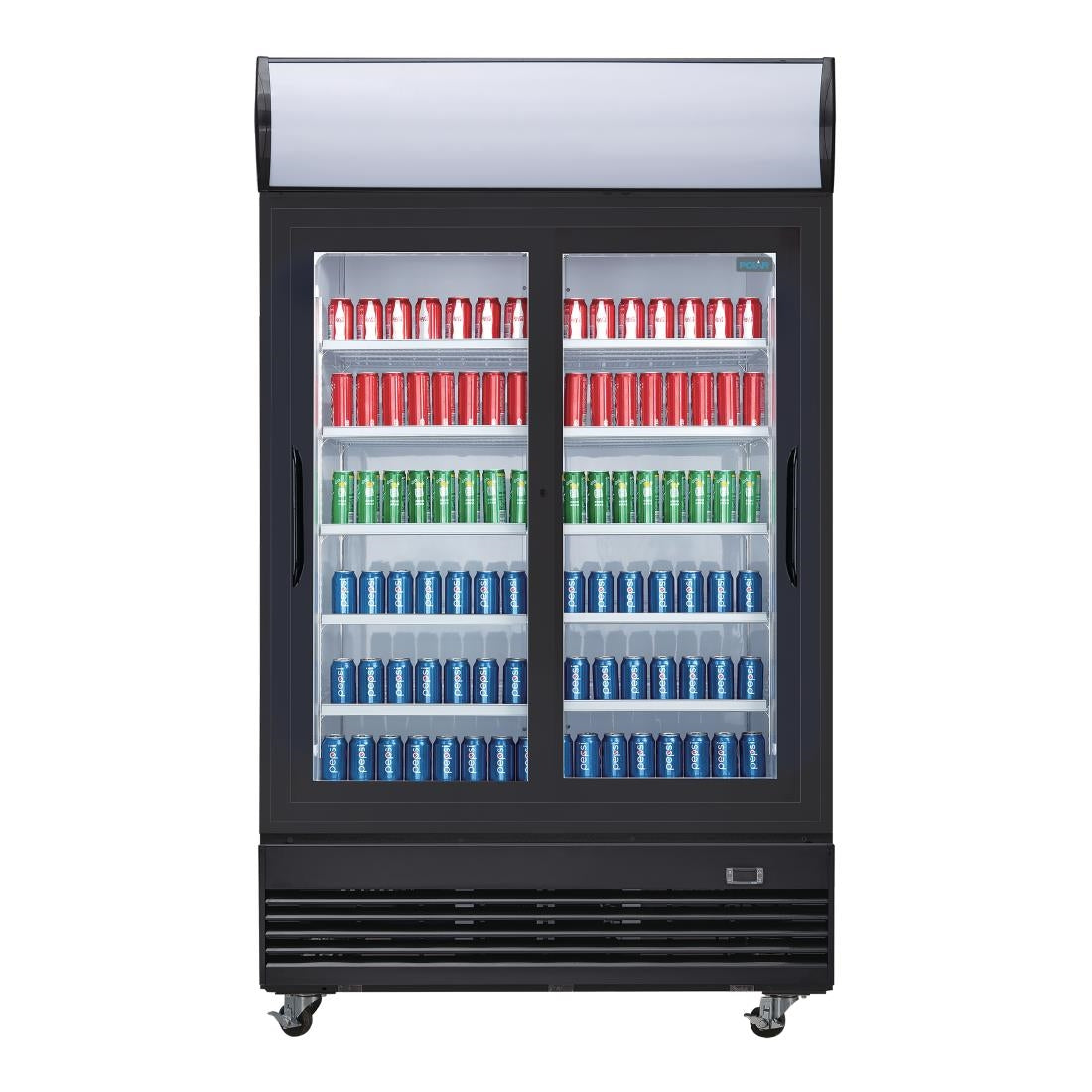 GM814 Polar G-Series Rechtopstaande Schuifdeur Displaykoeling met Lichtbak 950Ltr Zwart